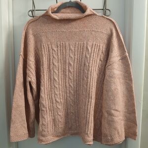 New! jcp Women's Boxy Cable Knit Marl Rolled Mockneck Sweater XXL Wide Sleeve